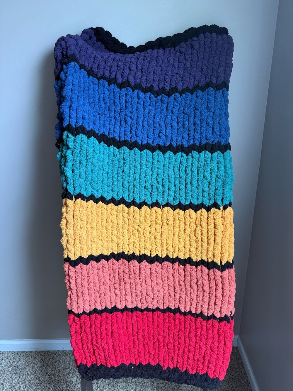 Colorblock Striped Chenille Throw Blanket in Multicolor